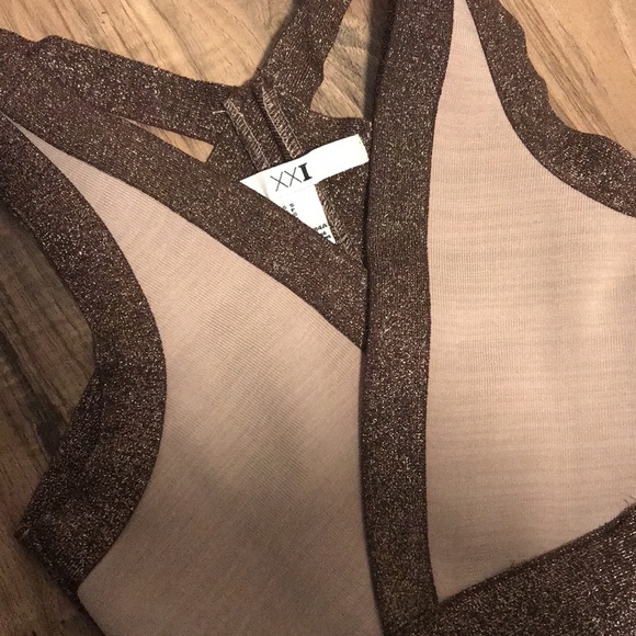 Forever 21 beige and brown glitter bandage bodycon dress - Picture 4 of 13